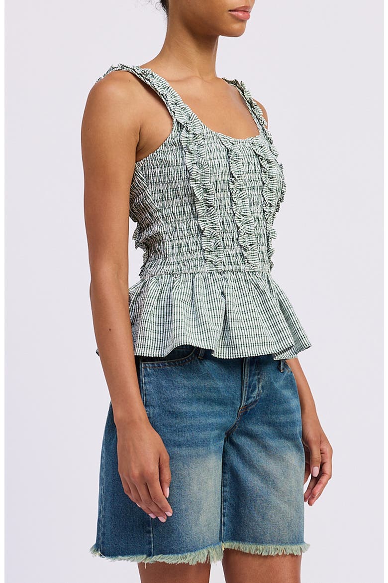 Kismet Ruffle Smocked Peplum Seersucker Top, Alternate, color, WHITE GREEN