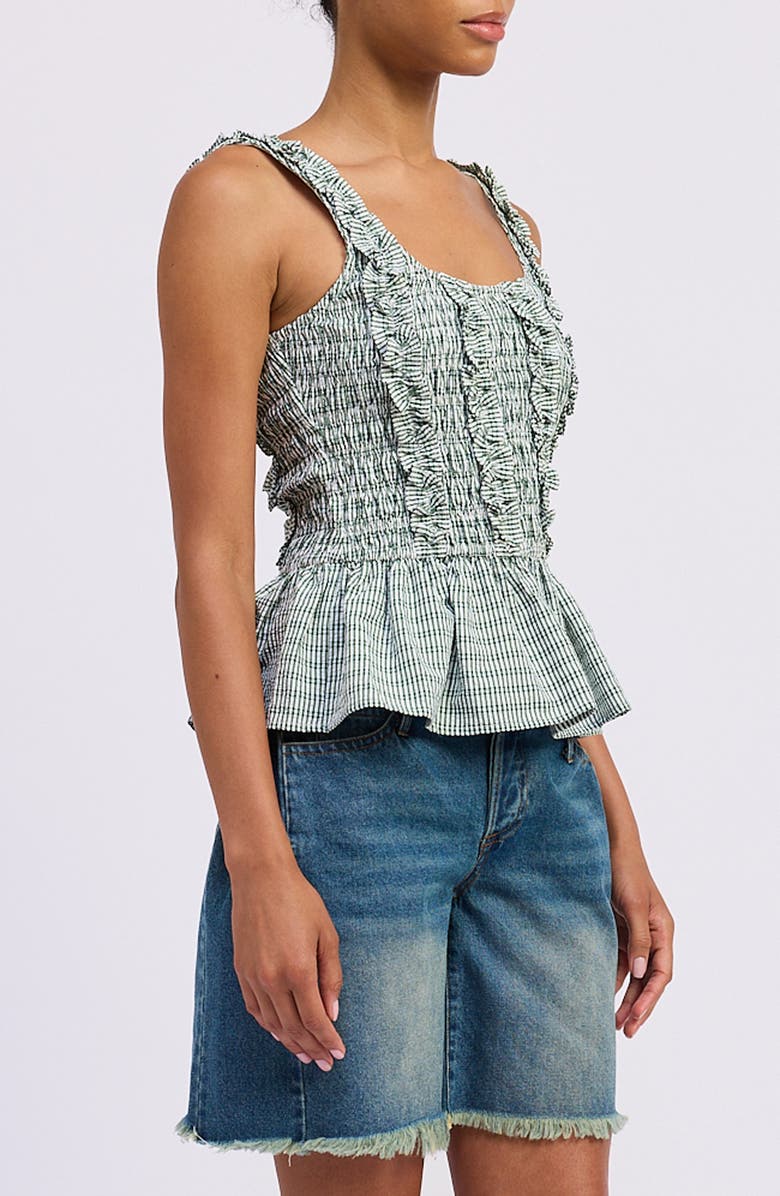JACQUIE THE LABEL Kismet Ruffle Smocked Peplum Seersucker Top, Alternate, color, White Green