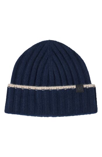Bruno Magli Cashmere Wide Rib Beanie In Blue