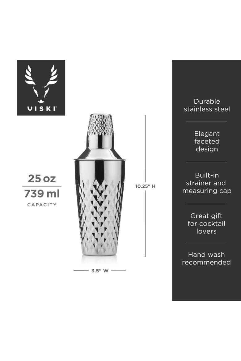 Irving Faceted Cocktail Shaker in Stainless Steel, Alternate, color, Silver