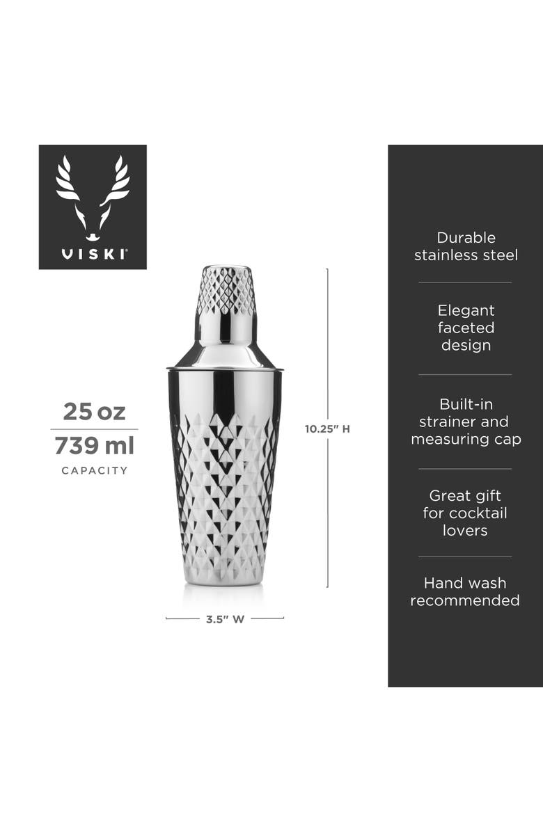 Viski Irving Faceted Cocktail Shaker in Stainless Steel, Alternate, color, Silver