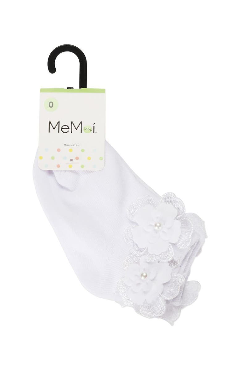 MeMoi Dual Flower Anklet Sock, Alternate, color, White