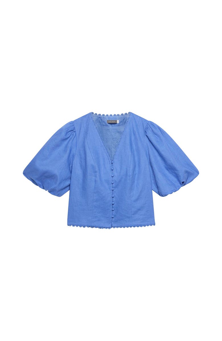MINT VELVET Linen Puff Sleeve Top, Alternate, color, Blue