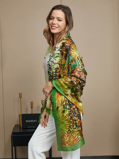 Silksilky Pure Silk Oil Painting Rectangle Scarf In Multi