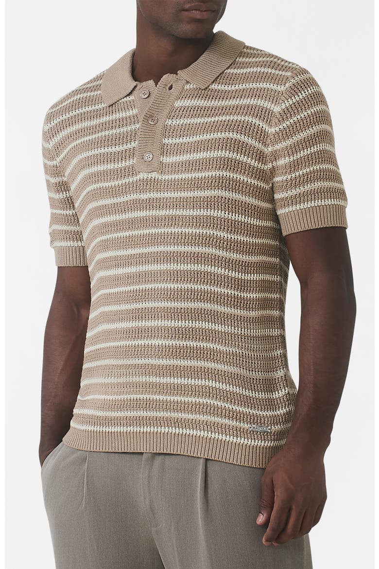 Fontelina Button Placket Knit Stripe Polo, Alternate, color, Medium Beige