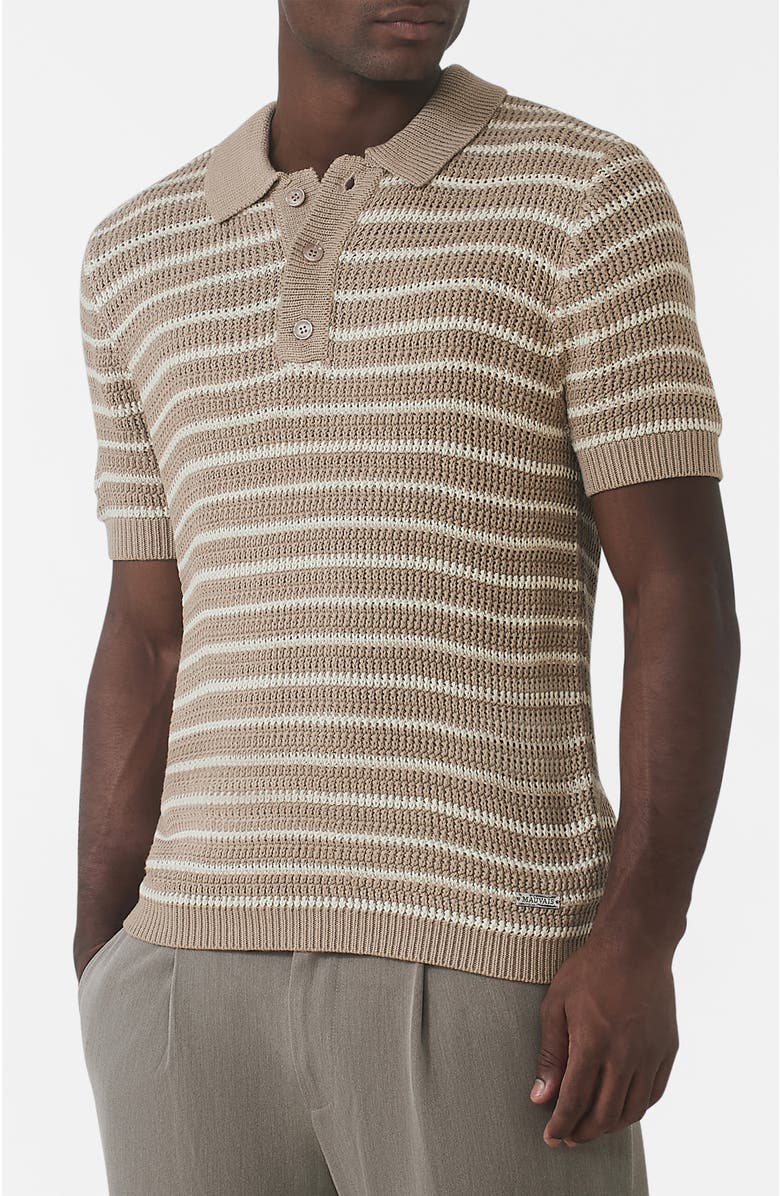 MAUVAIS Fontelina Button Placket Knit Stripe Polo, Alternate, color, Medium Beige