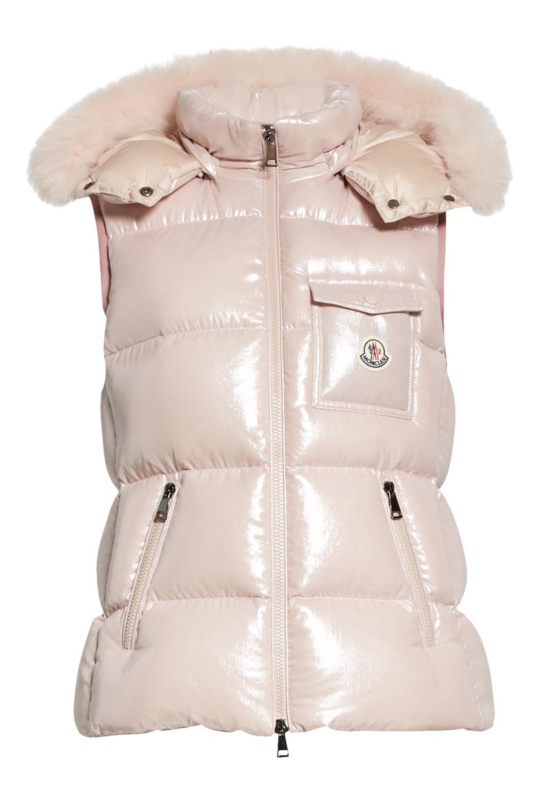 Balabio Metallic Down Puffer Hooded Vest with Removable Genuine Blue Fox Fur Trim, Alternate, color, PINK