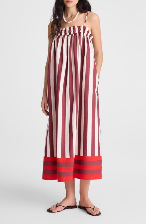 Stripe Ruffle A-Line Maxi Dress