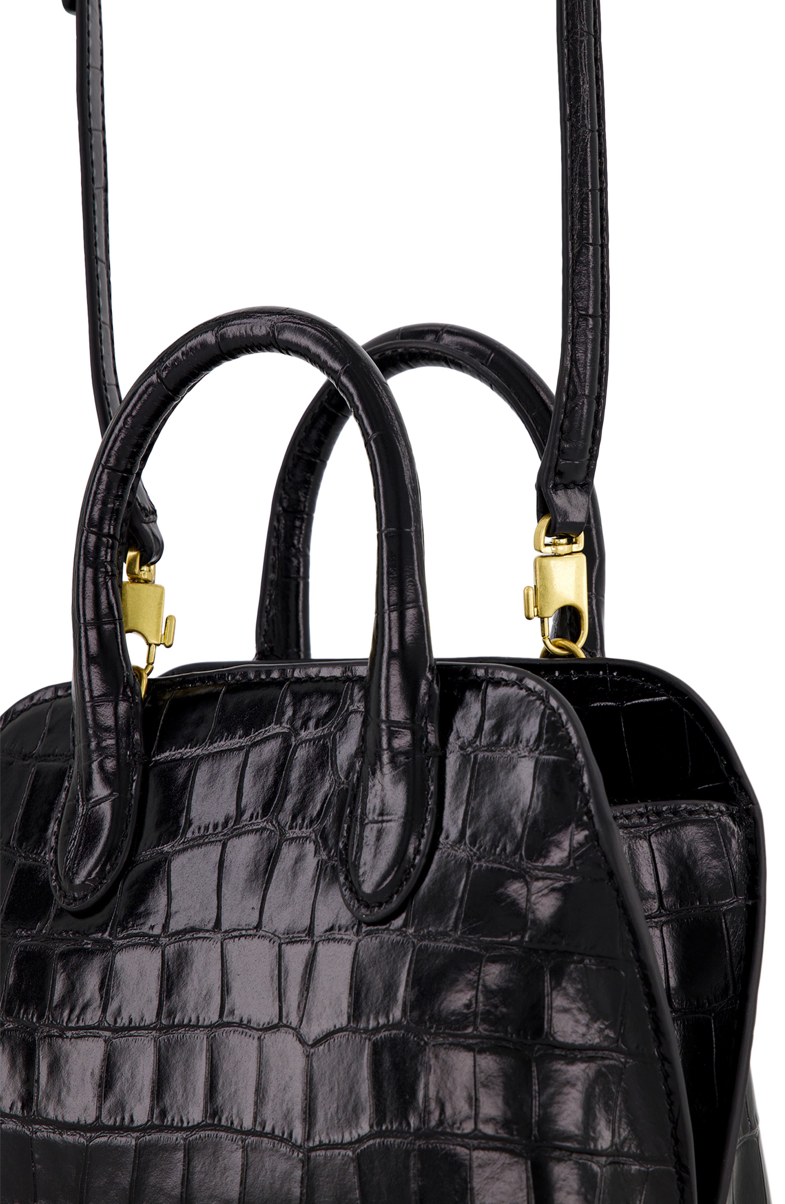 Vince Mini Delphine Croc Embossed Leather Top Handle Bag, Alternate, color, Black