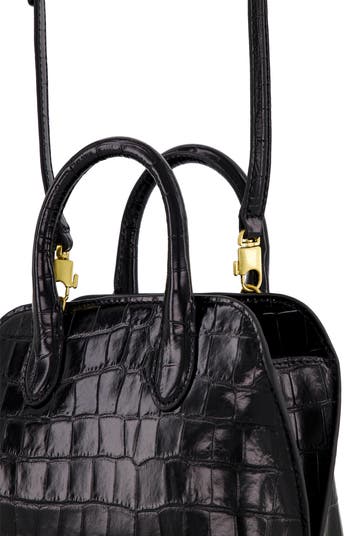 Mini Delphine Croc Embossed Leather Top Handle Bag