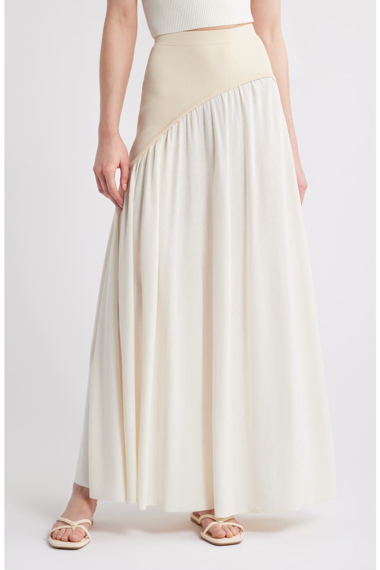 The Soglio Asymmetric Rib Overlay Maxi Skirt, Main, color, BRULE X KHAKI