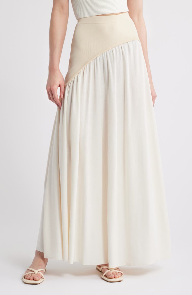 Solid & Striped The Soglio Asymmetric Rib Overlay Maxi Skirt, Main, color, Brule X Khaki