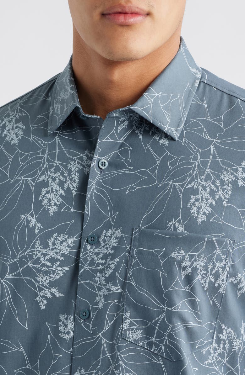 Nordstrom Botanical Print Short Sleeve Stretch Button-Up Shirt, Alternate, color, Blue Sketched Botanical