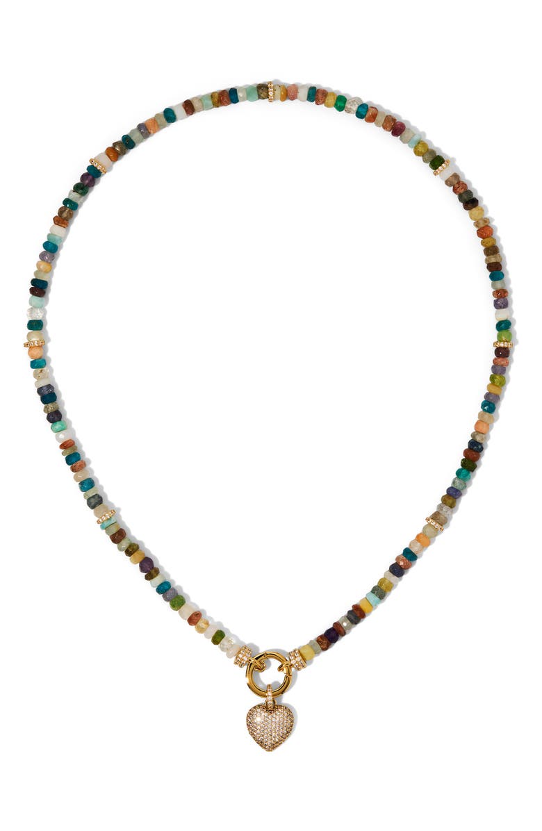 Nadri Beads of Paradise Pavé Cubic Zirconia Heart Pendant Necklace, Main, color, Gold