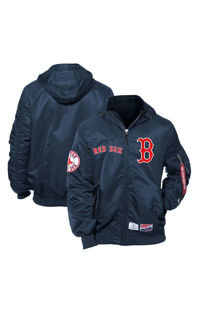 New Era x Alpha Industries Men's New Era x Alpha Industries Navy Boston Red Sox Current Day Full-Zip Hooded Nylon Bomber Jacket, Main, color, 