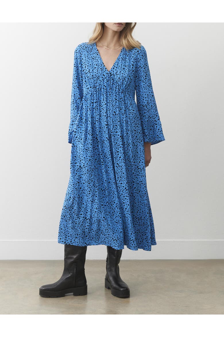 Laura V-Neck Animal Print Midi Dress, Alternate, color, Blue Animal