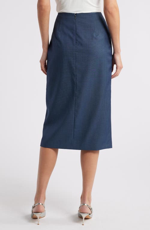 Shop Hugo Boss Boss Velibea Virgin Wool Faux Wrap Midi Skirt In Indigo