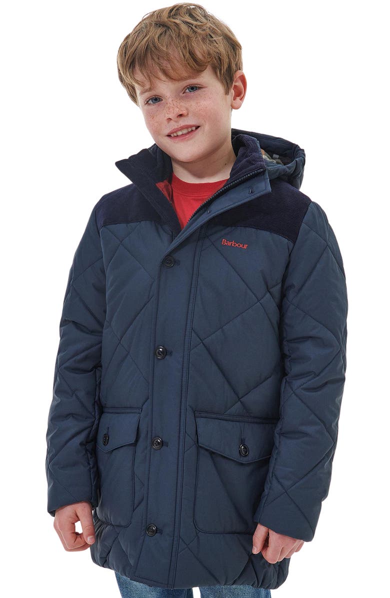Barbour Kids' Elmwood Quilted Hooded Jacket, Alternate, color, Navy