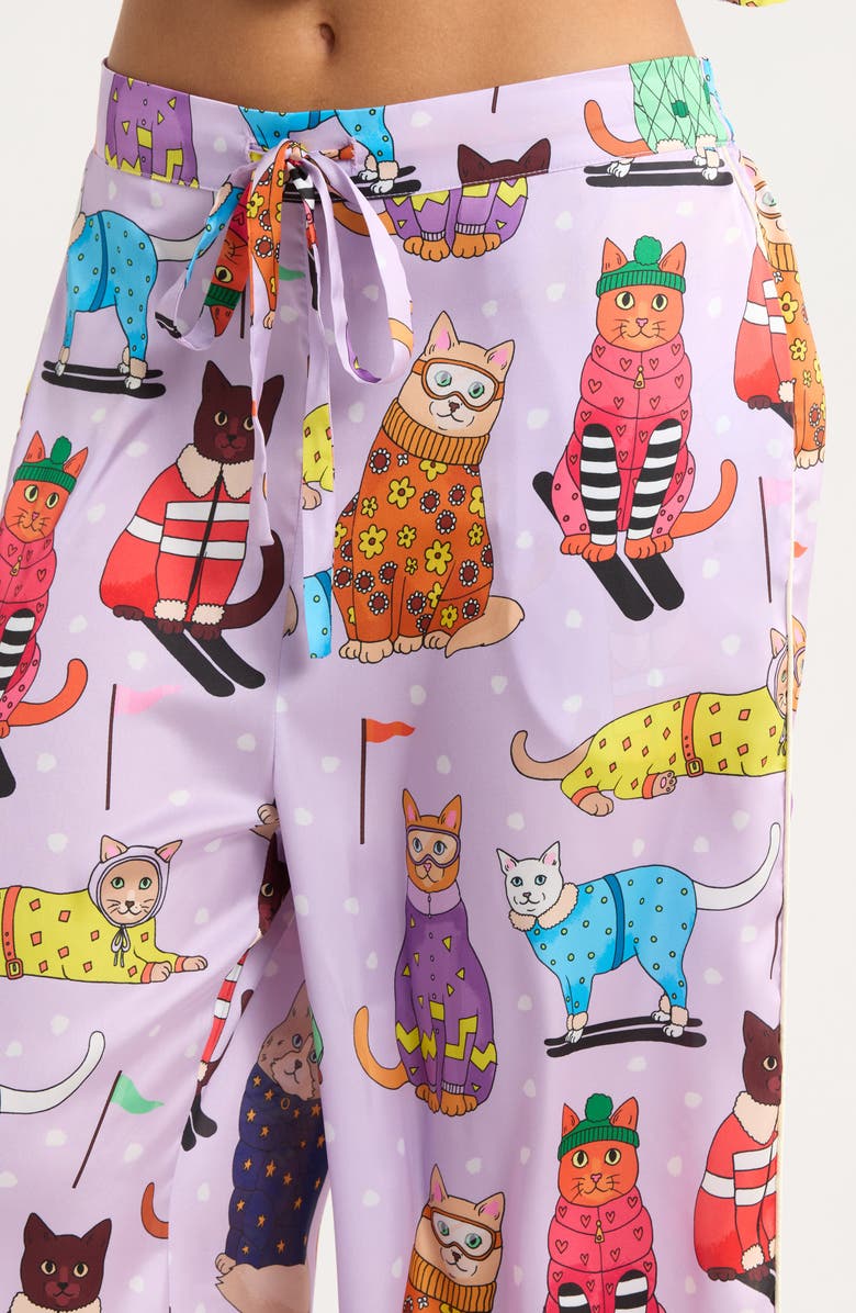 Karen Mabon Skiing Cats Classic Pajama Set, Alternate, color, Lilac