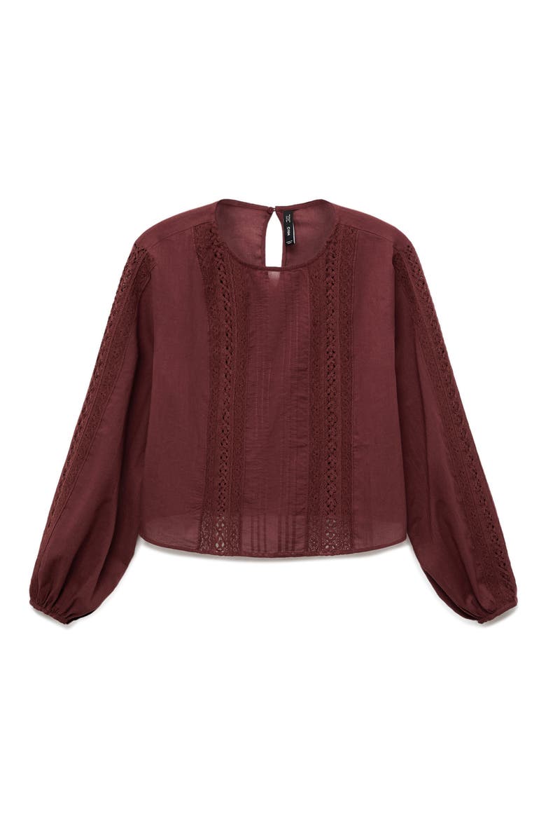 Embroidered Puff Sleeve Cotton Top, Alternate, color, BURGUNDY