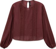 MANGO Embroidered Puff Sleeve Cotton Top