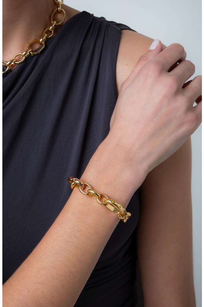 Multicolor Cubic Zirconia Chain Bracelet, Alternate, color, GOLD