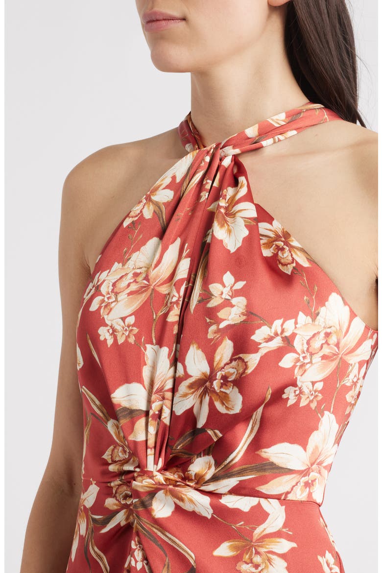 Floral Center Twist Sheath Midi Dress, Alternate, color, RUST