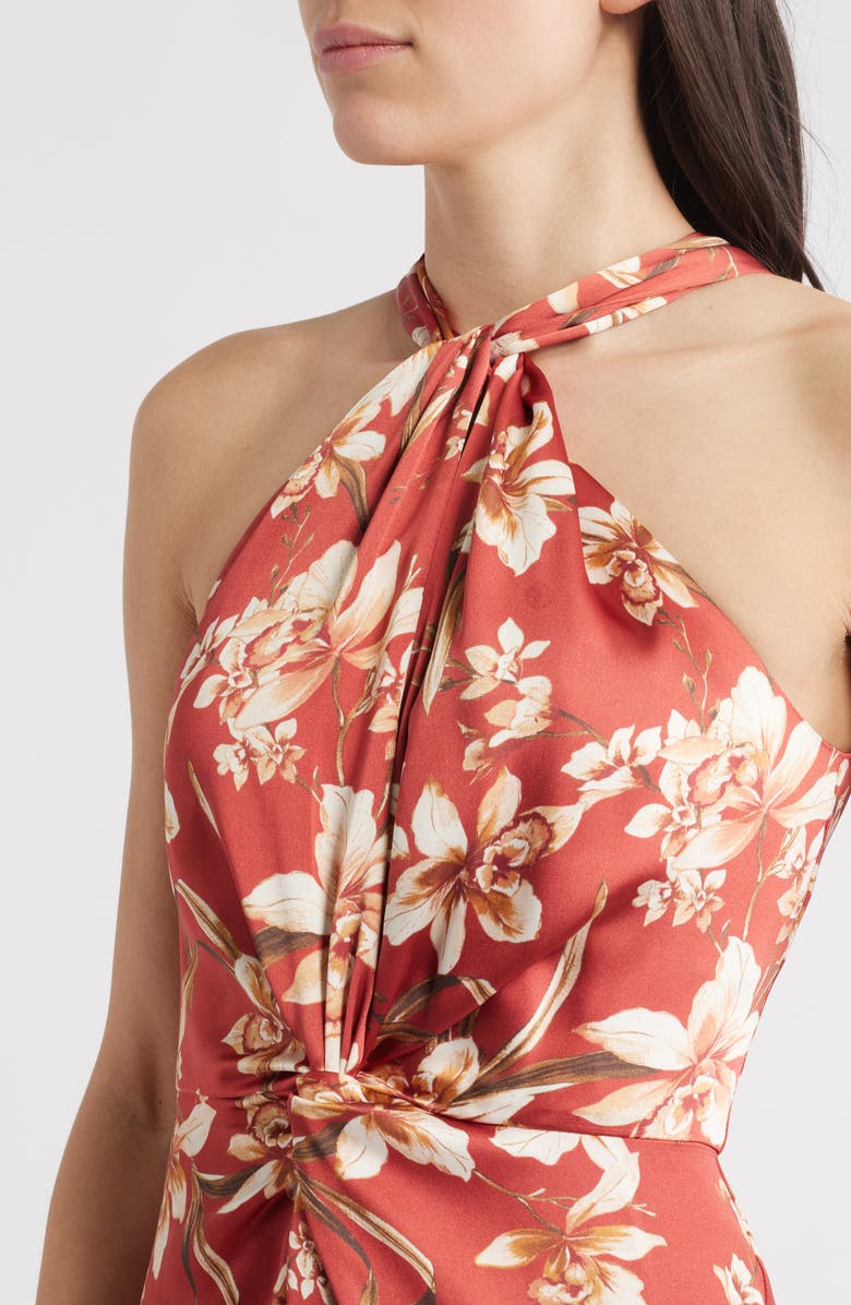 Eliza J Floral Center Twist Sheath Midi Dress, Alternate, color, Rust