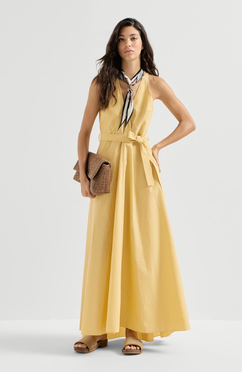 Brunello Cucinelli Poplin belted dress, Alternate, color, Yellow