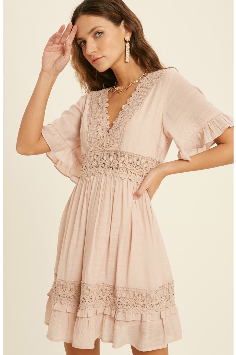 Lace Insert Tie Back Dress, Alternate, color, BLUSH