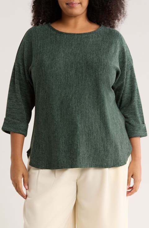 Three-Quarter Sleeve Rib Top (Plus)