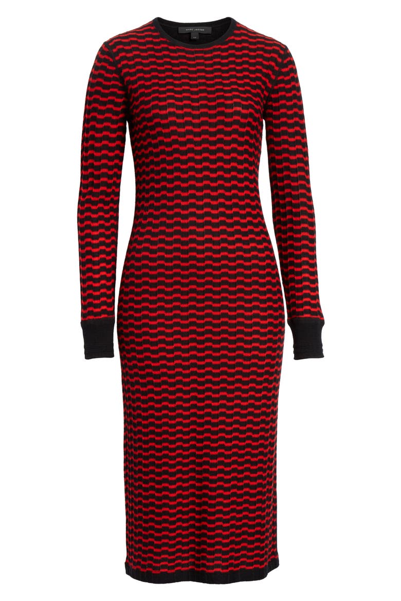 Stripe Wool Sweater-Dress, Alternate, color, BLACK/ RED