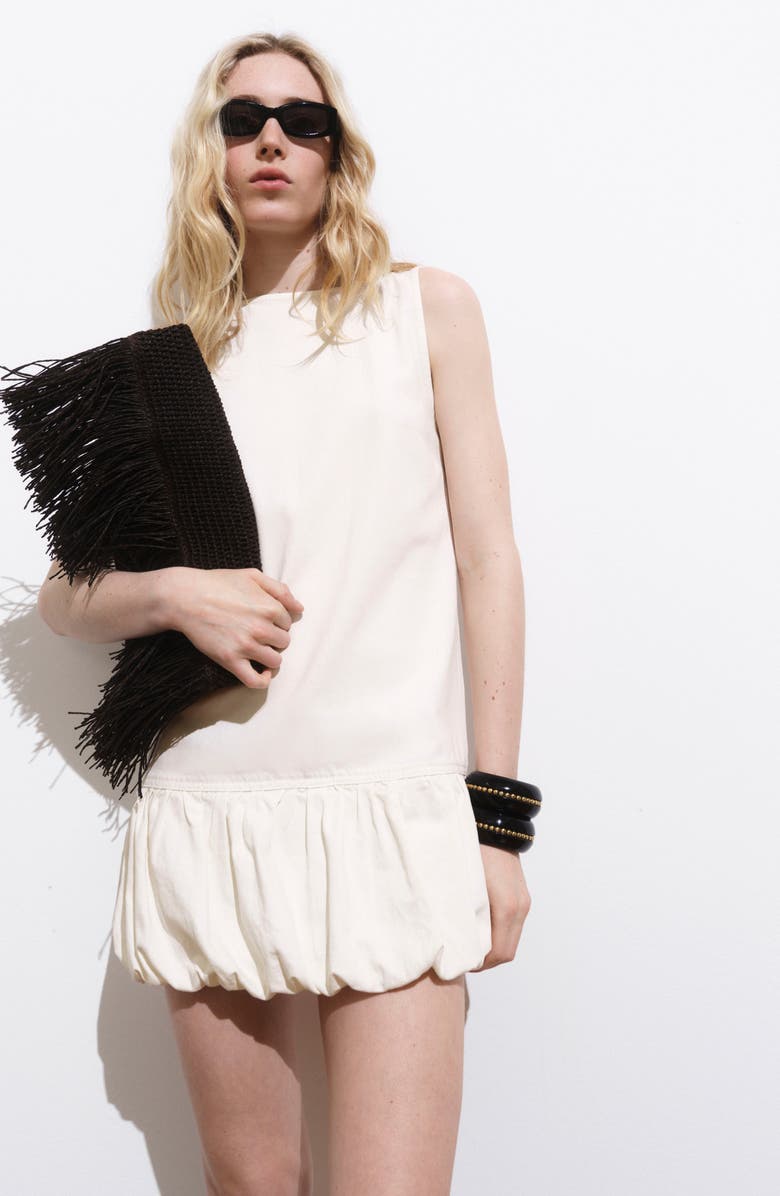 MANGO Puff Hem Sleeveless Denim Dress, Alternate, color, White