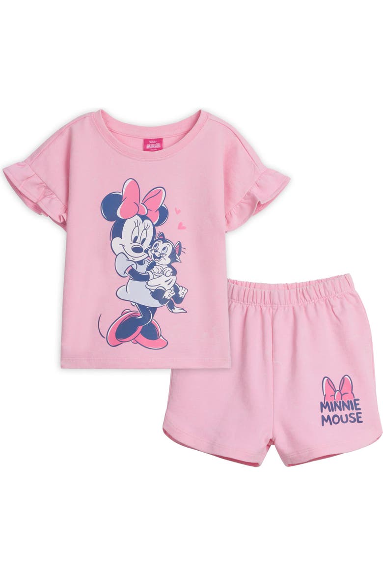 Minnie Mouse French Terry Wash T-Shirt and Shorts Set, Main, color, Blush Pink Minnie