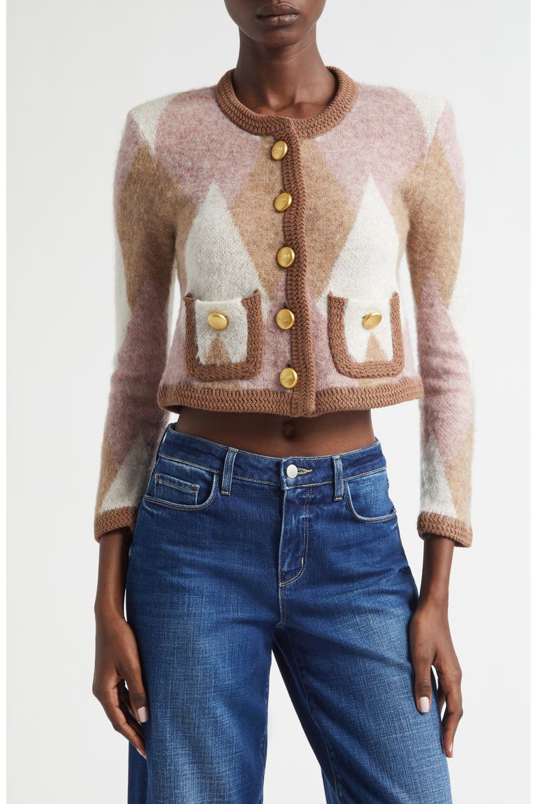 Siobhan Argyle Crop Cardigan, Main, color, NATURAL/ MAUVE MULTI ARGYLE