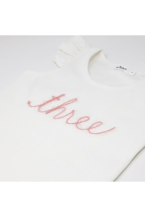 Oh Baby ! "three" Pink Embroidered Cotton Baby Rib Flutter Sleeve Tank In Cream