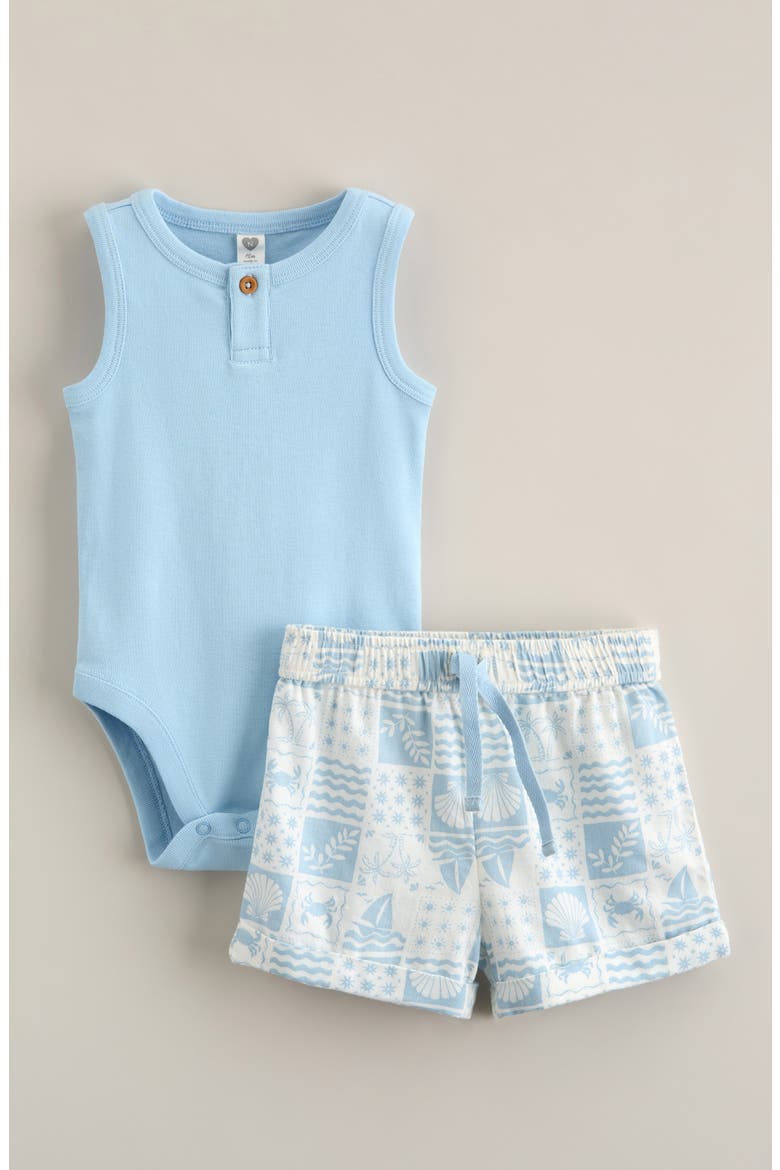 Tank Romper & Stripe Shorts Set, Main, color, BLUE BEACH TILES BLUE