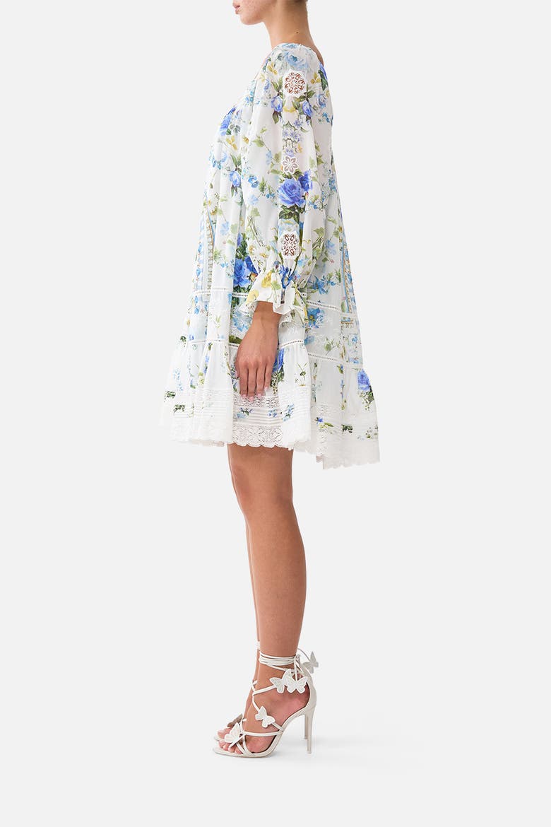 Square Neck Short Dress With Pintucks, Alternate, color, Dandelion Skies