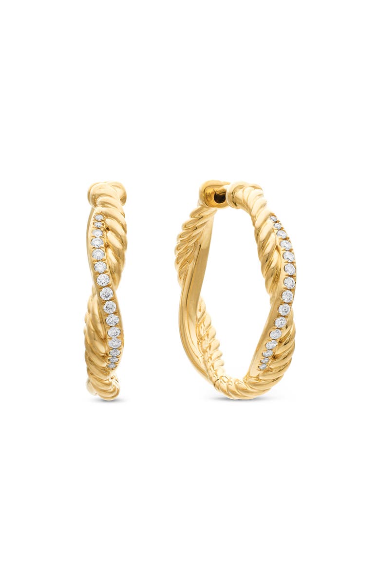 David Yurman Petite Infinity Hoop Earrings in 18K Yellow Gold with Pavé Diamonds, Main, color, 18K Yellow Gold
