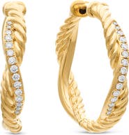 David Yurman Petite Infinity Hoop Earrings in 18K Yellow Gold with Pavé Diamonds