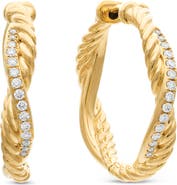 David Yurman Petite Infinity Hoop Earrings in 18K Yellow Gold with Pavé Diamonds