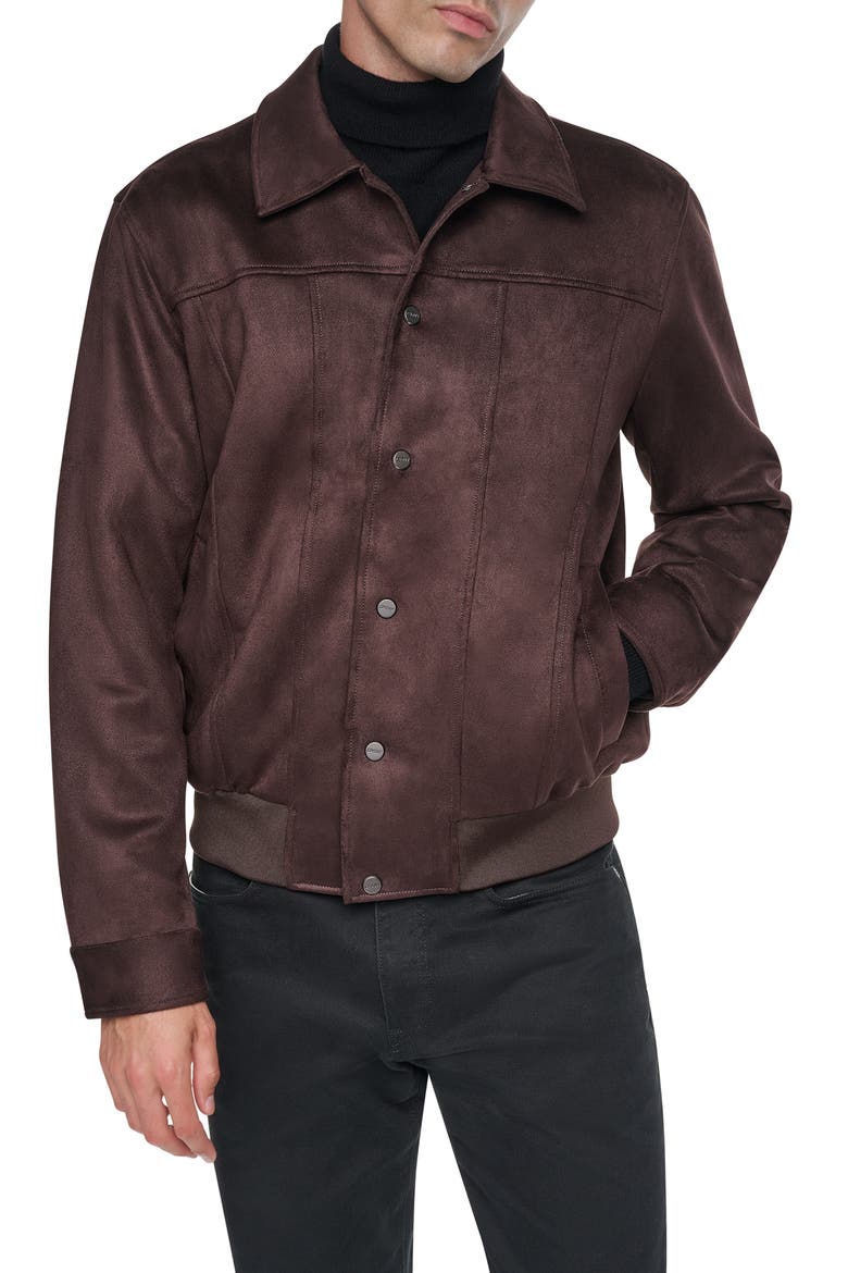 Faux Suede Trucker Jacket, Main, color, BROWN