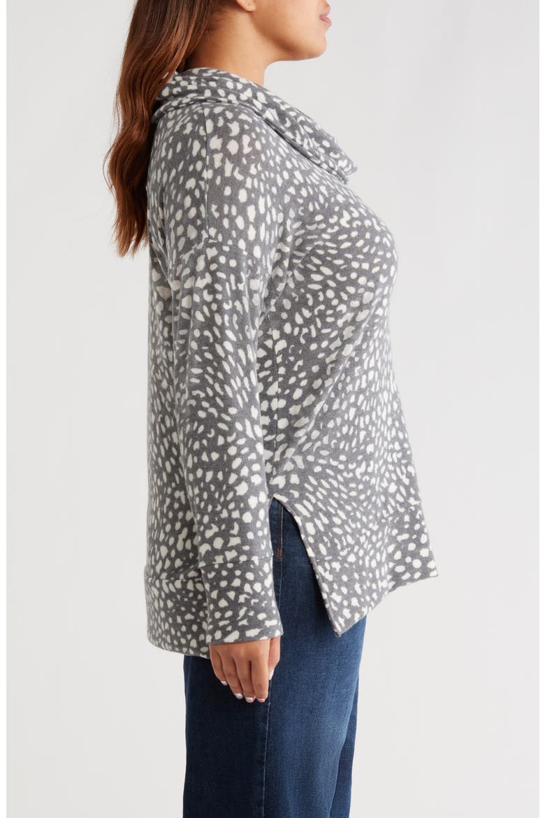 Animal Spot Hacci Knit Cowl Neck Tunic, Alternate, color, CHARCOAL/ IVORY