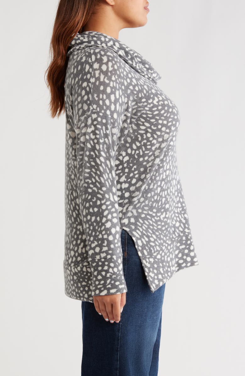 Loveappella Animal Spot Hacci Knit Cowl Neck Tunic, Alternate, color, Charcoal/ Ivory