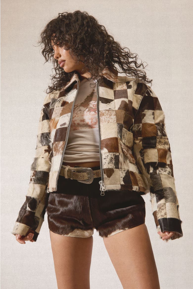 Patchwork Cow Hide Real Leather Jacket, Alternate, color, Animal