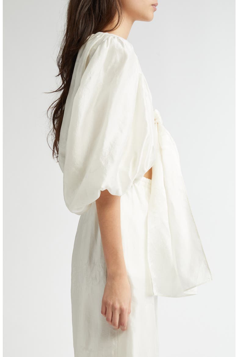 Tie Front Puff Sleeve Silk Bolero Top, Alternate, color, IVORY