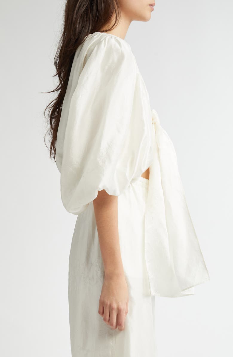 EENK Tie Front Puff Sleeve Silk Bolero Top, Alternate, color, 