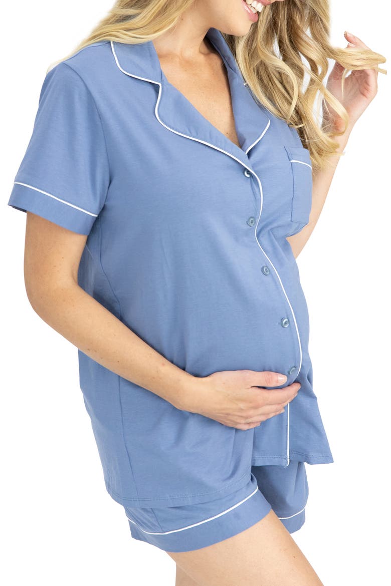Short Maternity/Nursing Pajamas, Alternate, color, BLUE