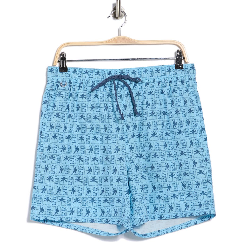 Rainforest Palm Grid Swim Trunks In Blue