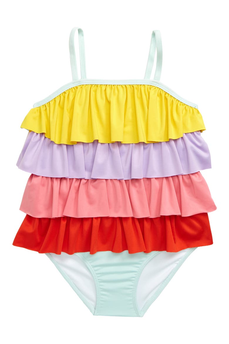 Tiered One-Piece Swimsuit, Main, color, TEAL FAIR MULTI